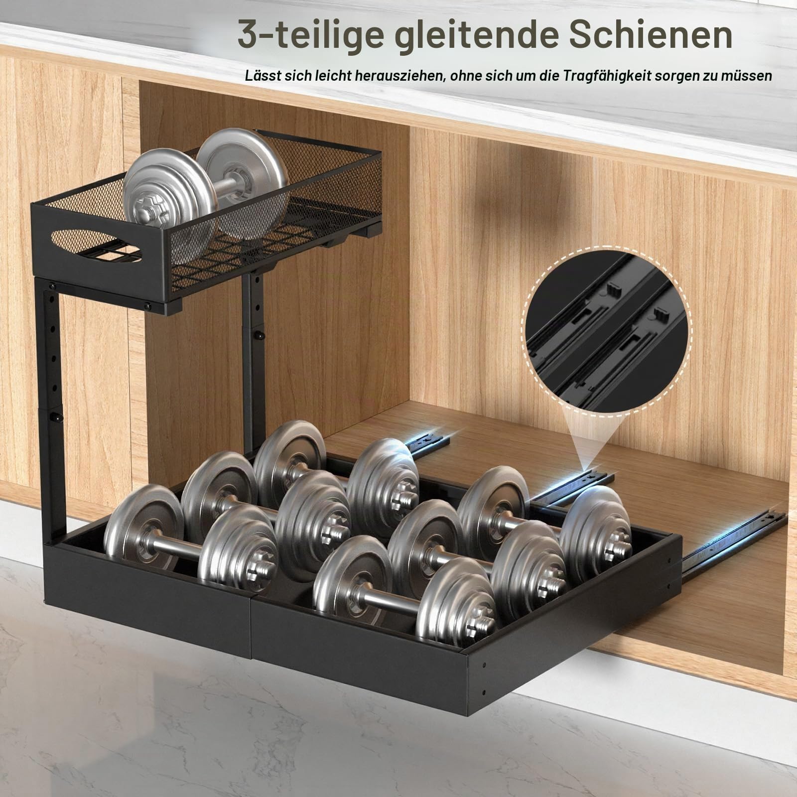 Housolution Unter Waschbecken Spüle Organizer Unterschrank Regal | Breite von 35 bis 50 cm Erweiterbar, Höhe von 34 bis 45 cm Verstellbar, 2-stöckiges Design