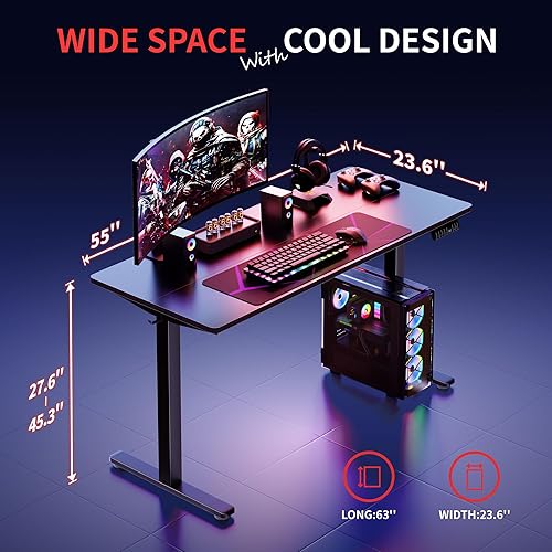 Miniatura 4 de Shintenchi Escritorio eléctrico de pie ajustable en altura, escritorio de computadora de pie de 55 x 24 pulgadas, escritorio de trabajo para oficina