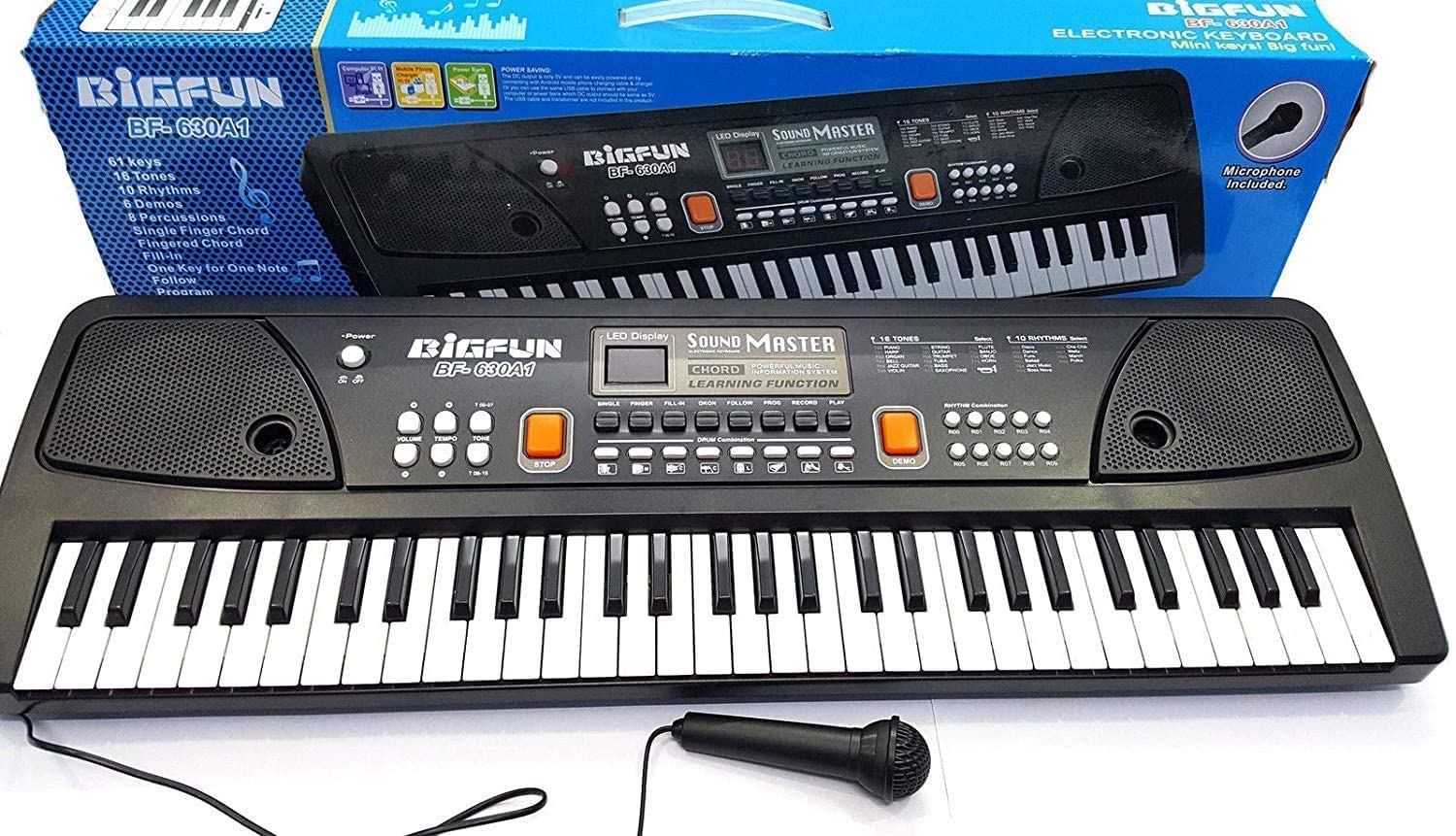 Alokik EnterpriseBig Fun 61 Keys Digital Electronic Piano Keyboard with Led Display & Microphone || Multi-Function Portable Piano Keyboard with USB connecting || Function for Kids with single Speaker