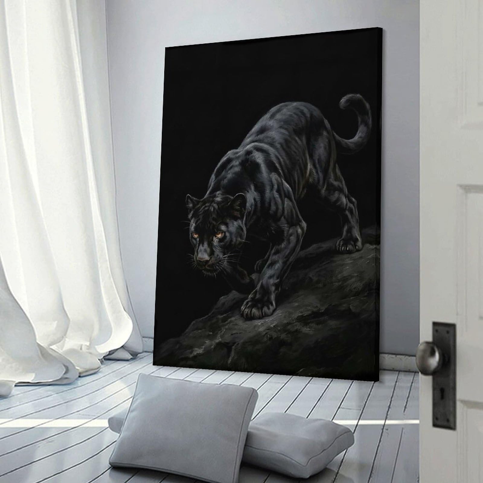 Junmoney Black Panther on A Rock Canvas Wall Decor, 08x12inch(20x30cm), for Art Walls, Layered Displays Or Homes, Home Wall Art for Statement Displays