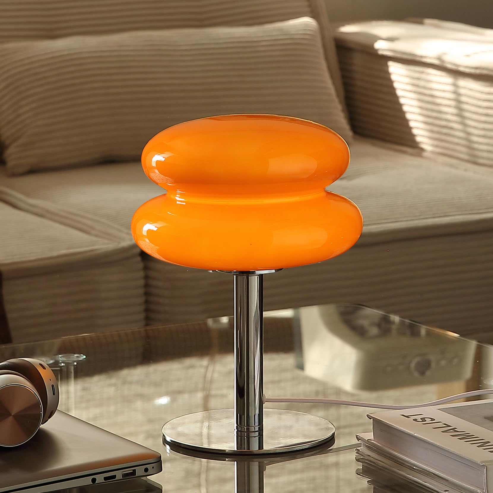 Mushroom Lamp Table Lamp for Night Stands,Mid Century Modern Desk Lamps for Bedroom, Vintage Dimmable Bedside Small Lamps, Cute Cool Home Room Aesthetic Decor for Living Room (Orange)