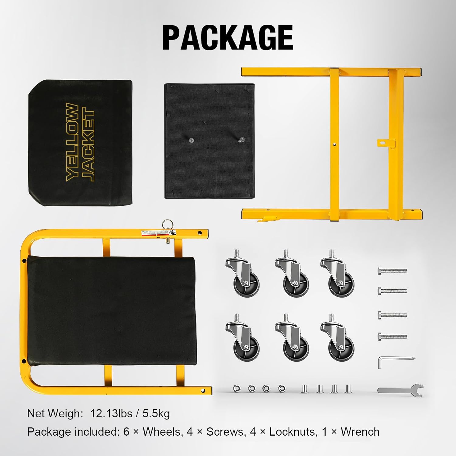 YELLOW JACKET Garage Creeper Seat, 2-in-1 Mechanic Creeper, 36 Inches Foldable Z Garage Seat with 6 PCS Wheels, 330 LBS Capacity Rolling Automotive Creeper Lay Down or Sit for Shop, Auto Repair