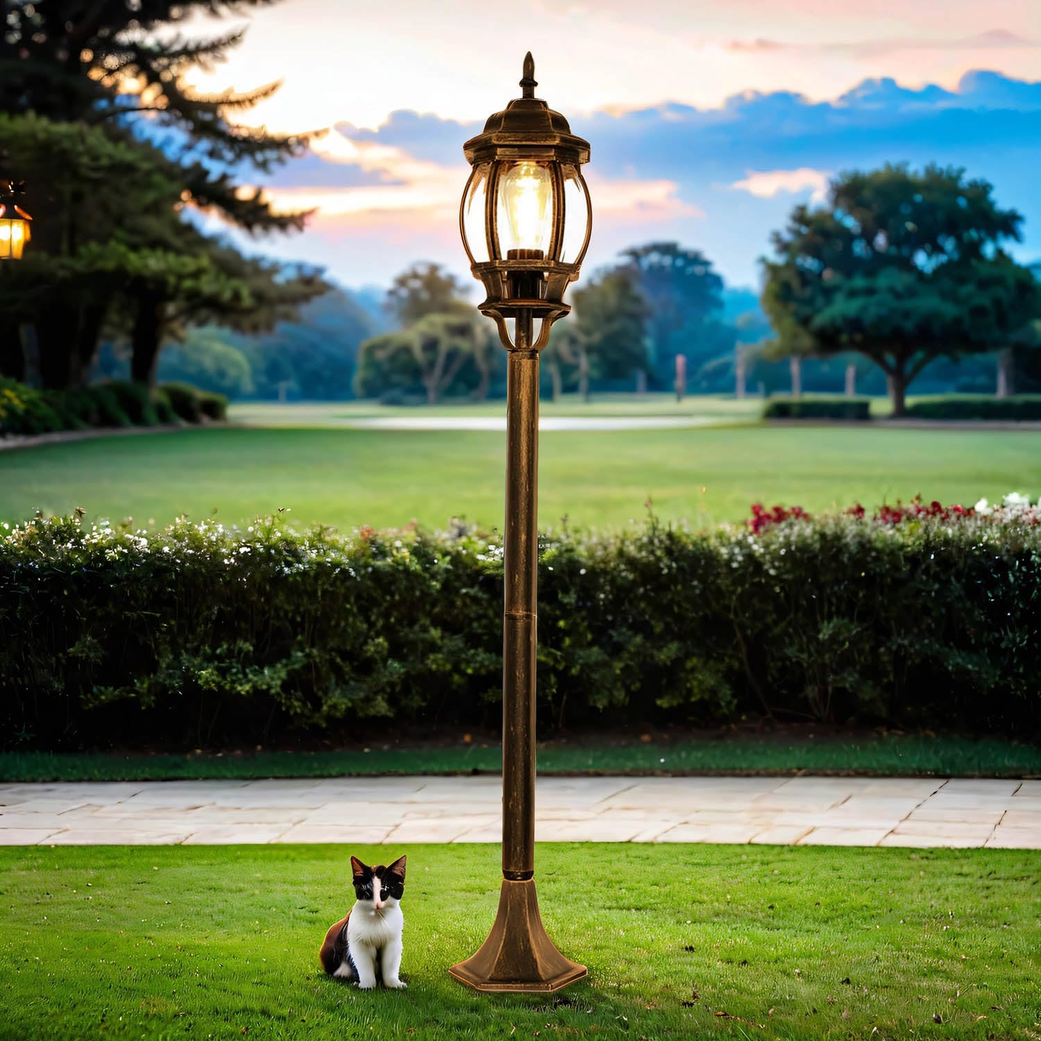 Licht-Erlebnisse Wegeleuchte Außen BREST in Schwarz Kupfer Metall Glas E27 bis 60W IP23 Außenlampe Gartenlaterne