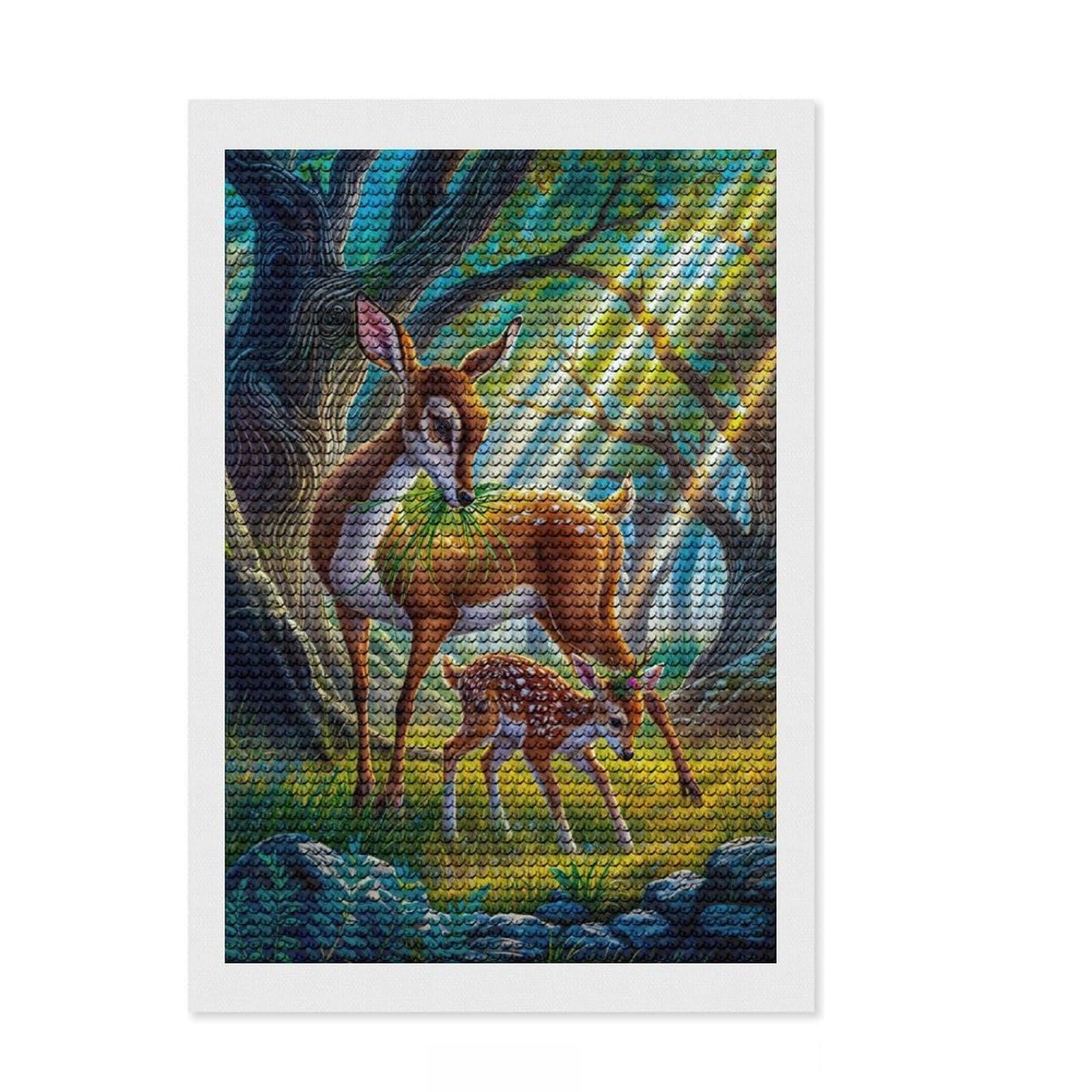Junmoney Enchanted Forest Deer Fawn Diamond Art Canvas 8"x12", Neat Printed Canvas, Mindful Craft Activity, Cosy Home Accent, Festive Craft Gift