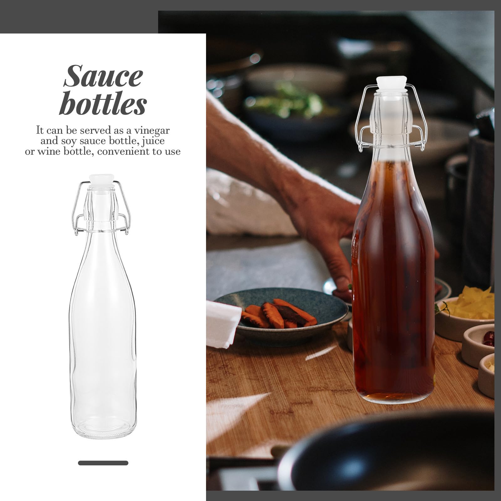 Botellas de Vidrio Transparente 2 Piezas 500 Ml Tapa Abatible y Cierre Hermético para Aceite, Salsa y Elaboración Casera, Ideales para Cocina y Barbacoas al Aire Libre