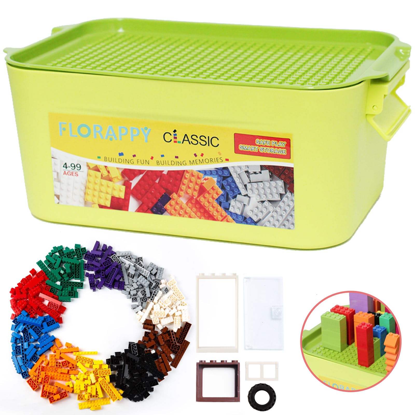 540 Piece Classic Large Creative Brick Storage Box Set - Includes Versatile Blocks in 17 Shapes, Wheels, Doors, Windows, Baseplate, Reusable Box, Fully Compatible with All Major Brands (534G)
