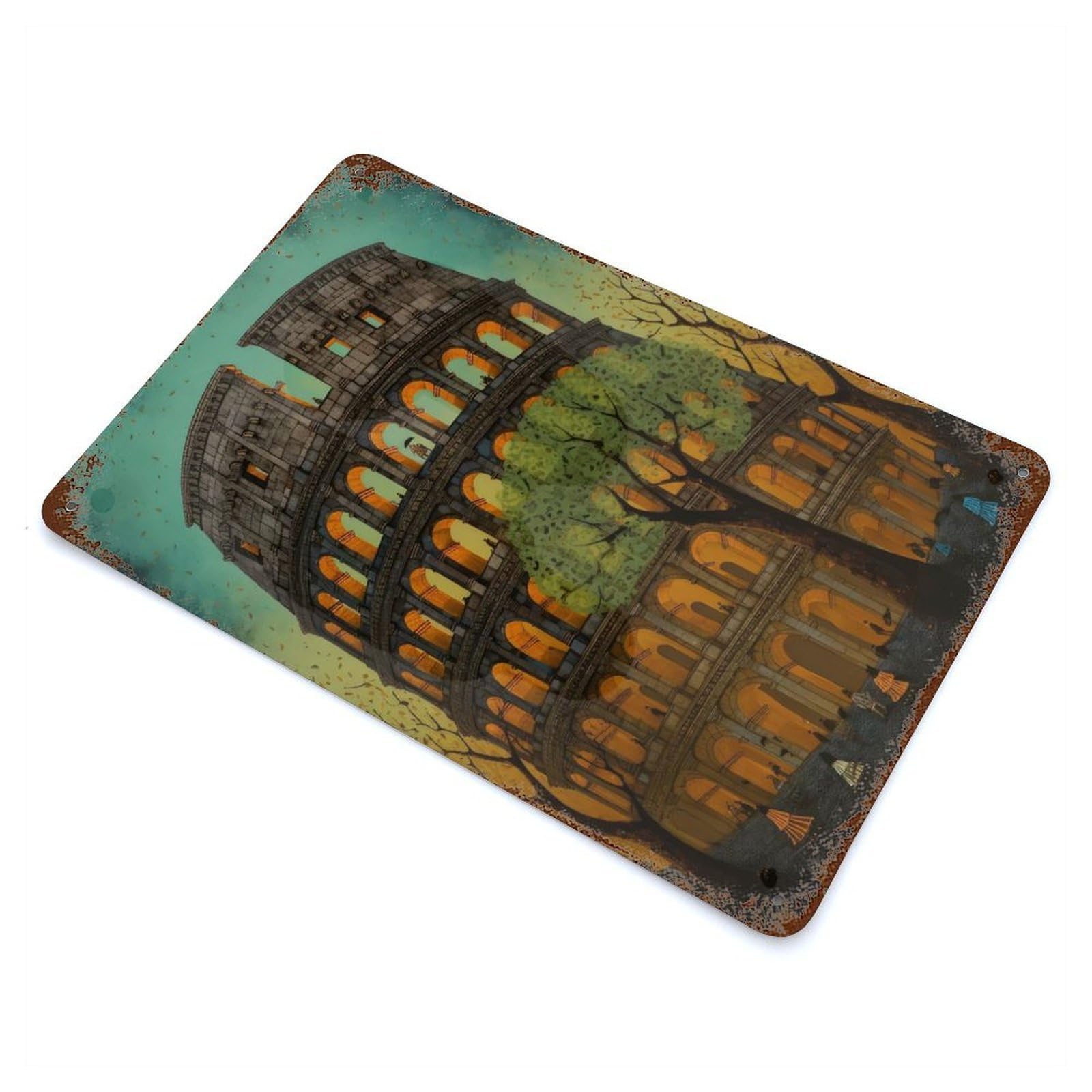 Garage Style Colosseum Rome Abstract 1 Vintage Rust Metal Sign 11.8"x7.9", Rustic Home Decor for Bar And Workshop