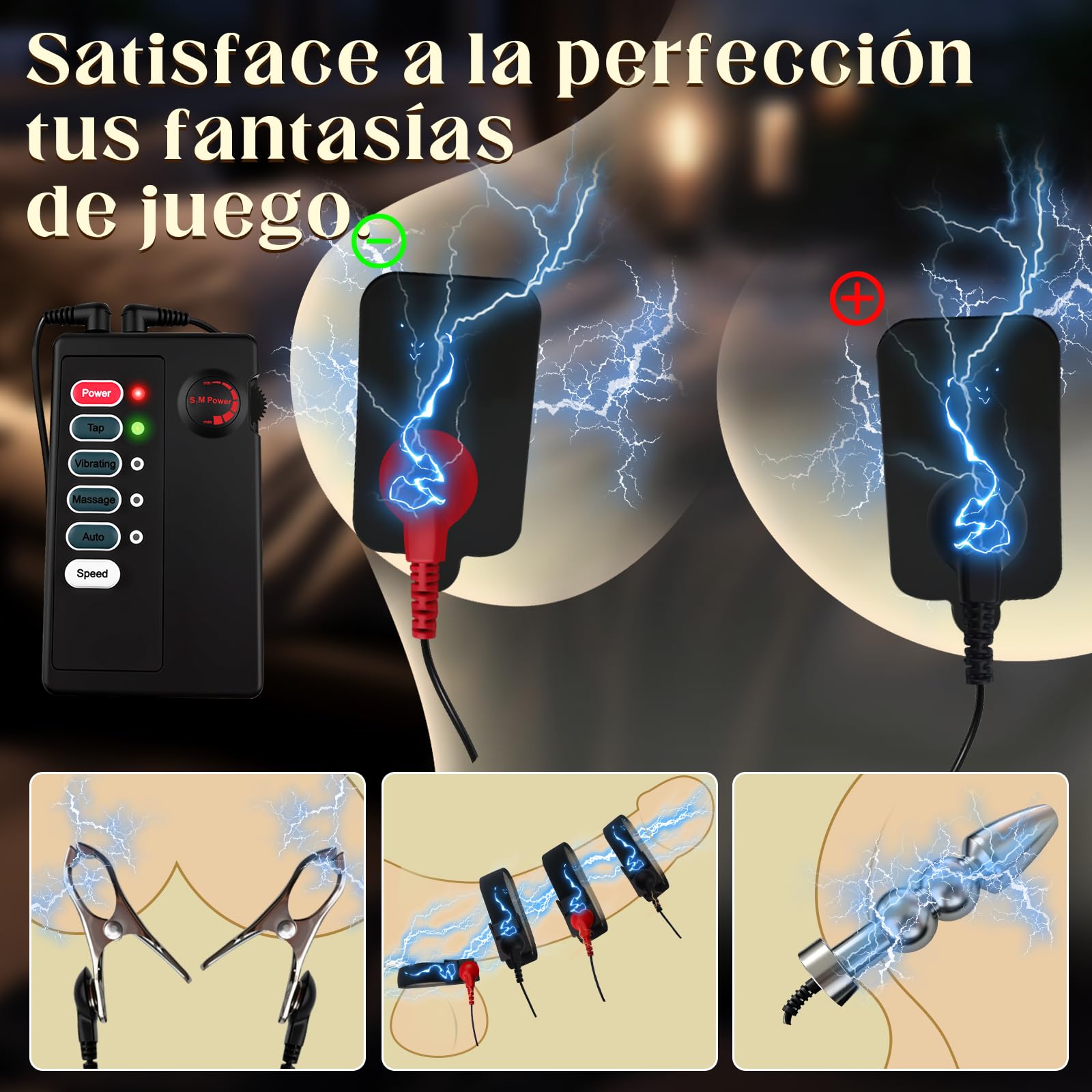 Tapón Anal Eléctrico para Electroestimulación, Anillo para el Pene y Pinza para Pezones, Juguetes de Entrenador Anal, Juguetes Sexuales para Parejas de Mujeres y Hombres
