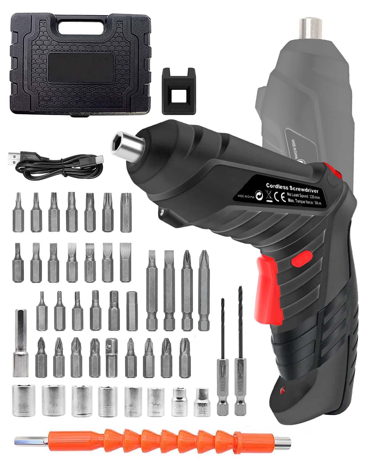 KALAHOL 50 Piece Electric Screwdrivers Cordless, 1300mAh Cordless Screwdriver Rechargeable, 3.6V Rotatable 90 Degrees Electric Screwdriver Set for Home DIY, Black
