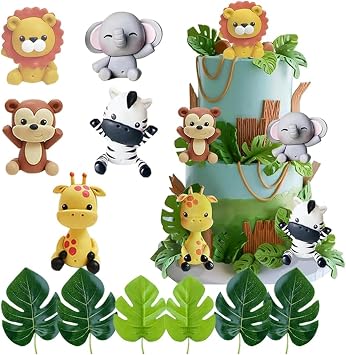 Jungle Animal Cake Topper Safari Animal Set Lion Giraffe Elephant Monkey Zebra for Wild Animals Birthday Baby Shower Party Favors Decorations Supplies