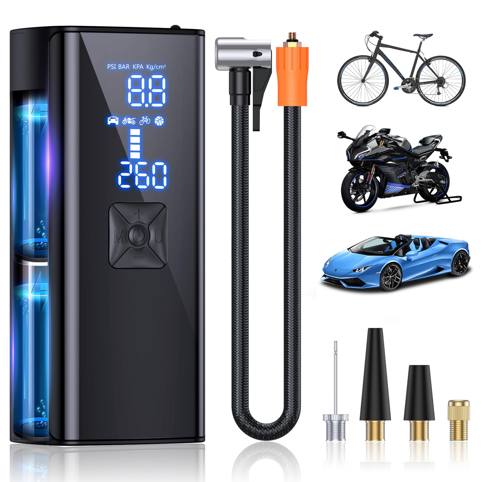 Tire Inflator Portable Air Compressor, 150PSI & 25000mAh Portable Air Pump for Car Tires, 2X Faster Inflation Air Compressor with Digital Pressure Gauge for Car, Bike, Motorcycle, Ball