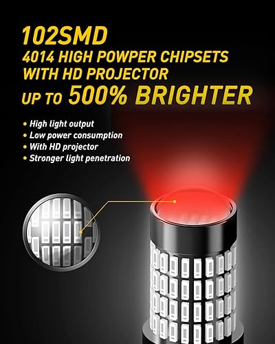 Miniatura 2 de Auxito Focos LED 3157 mejorados, rojo, 500% más brillantes, 3056, 3156, 3057, 4157, chip102-SMD, proyector para luces de freno, freno trasero, luces