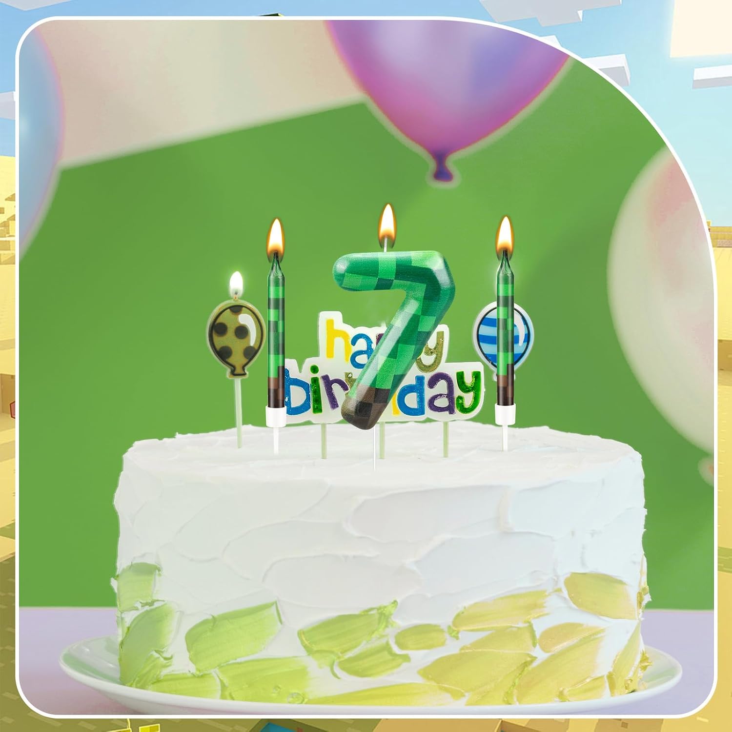 13 Pcs Dynamite Themed Birthday Cake Candles & Number 7 Candle Topper for Pixel Theme Birthday Party image 4