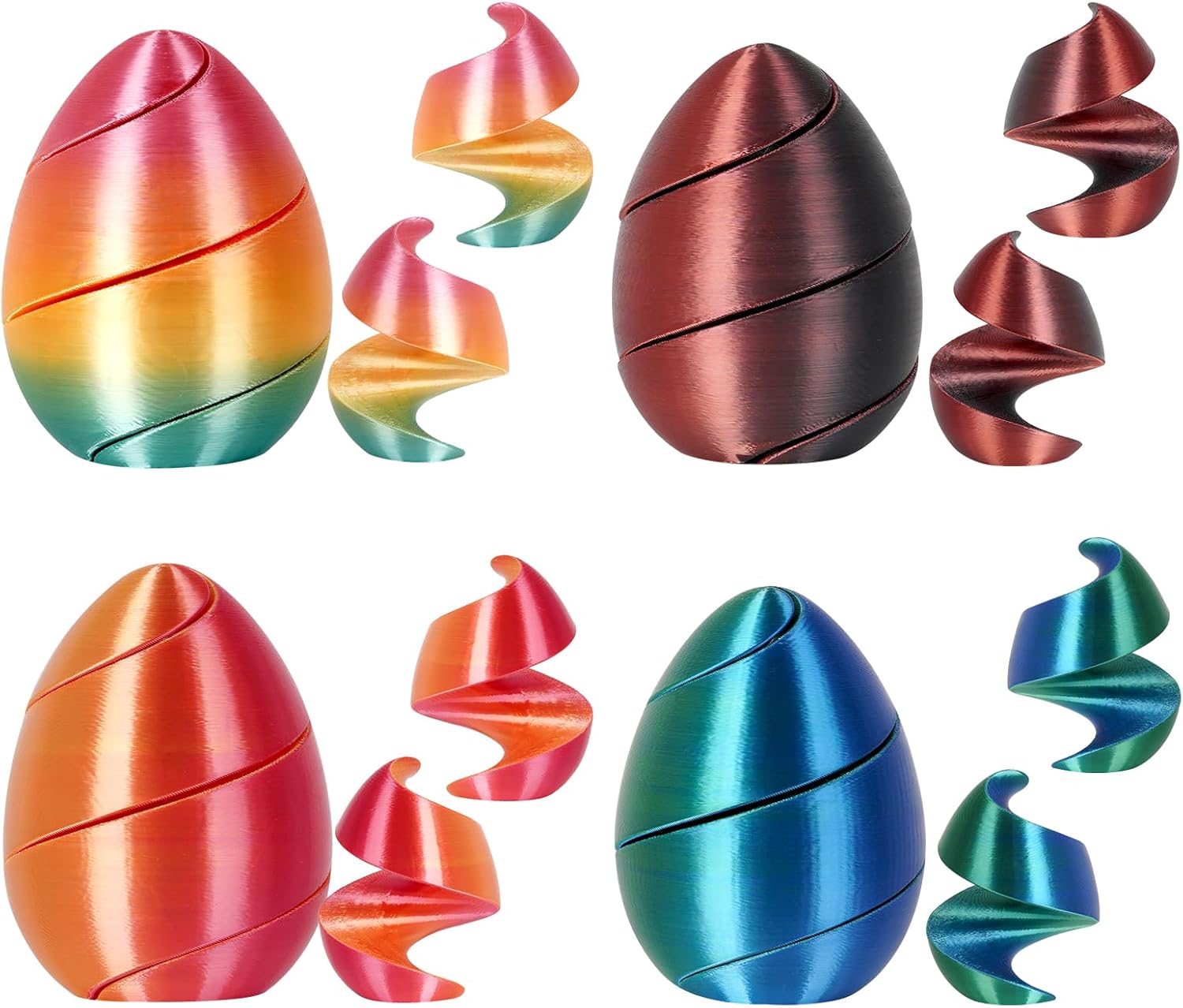 3D Printed Spiral Anxiety Relief Egg, 4PCS Unique Sensory Fidget Toys Pass Through Eggs for Adults Relieve Stress Easter Basket Stuffers Party Favors Gifts - Random Rainbow Colors