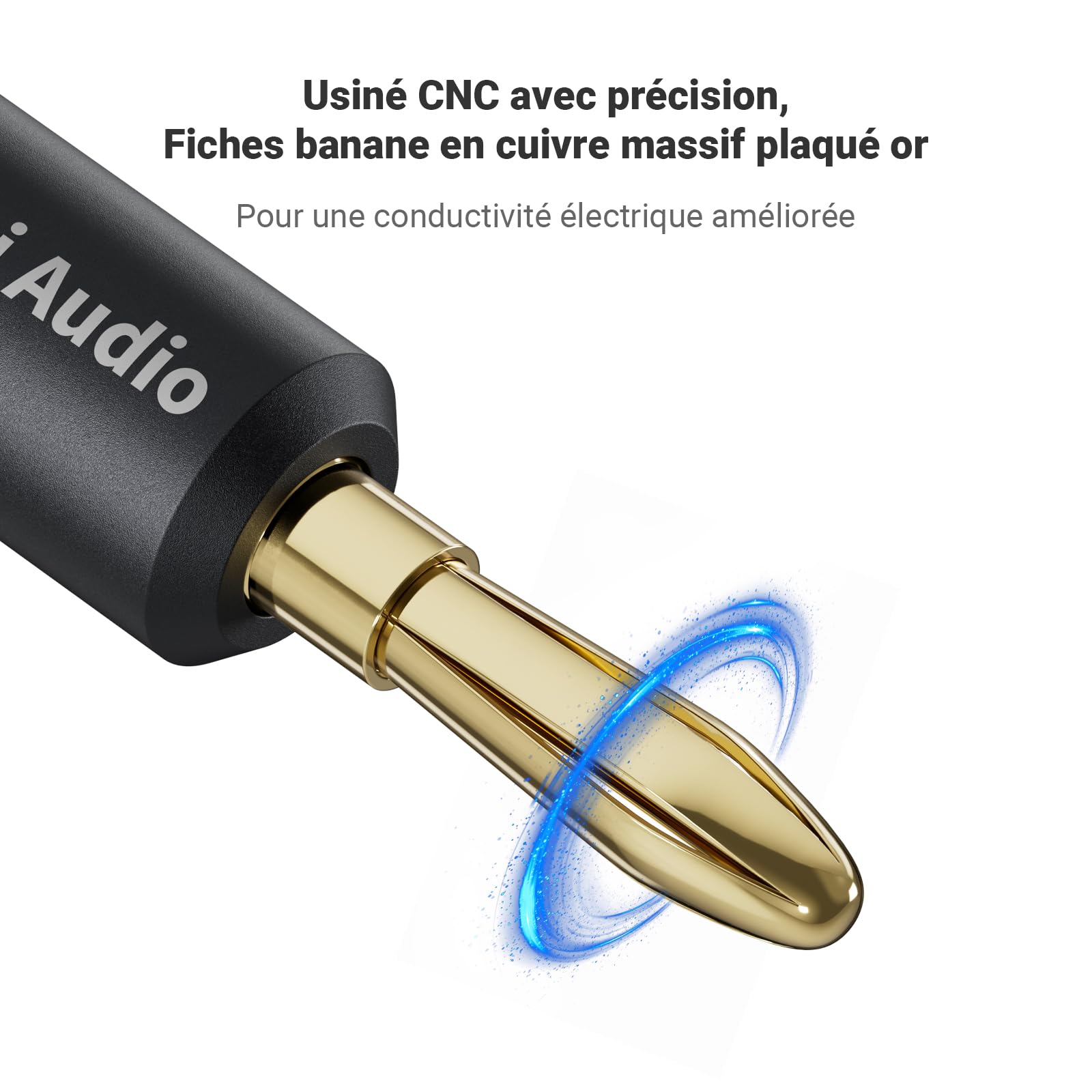 Fosi Audio Fiches Bananes pour Câbles d'enceintes, 2 Paires Plaquées or