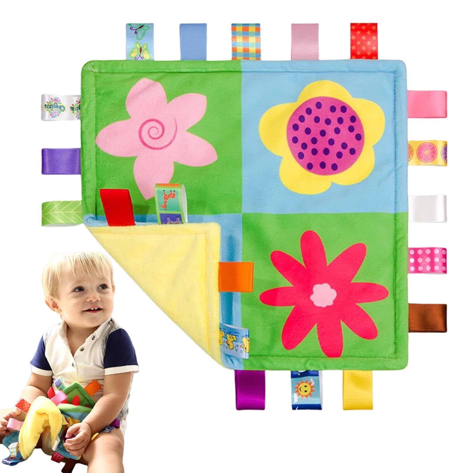 Taggy Baby Blanket, Safety Blanket with Labels, Comfortable Cartoon Blanket - Cute Portable Soothing Towel, Snooze Label Towel, Partner