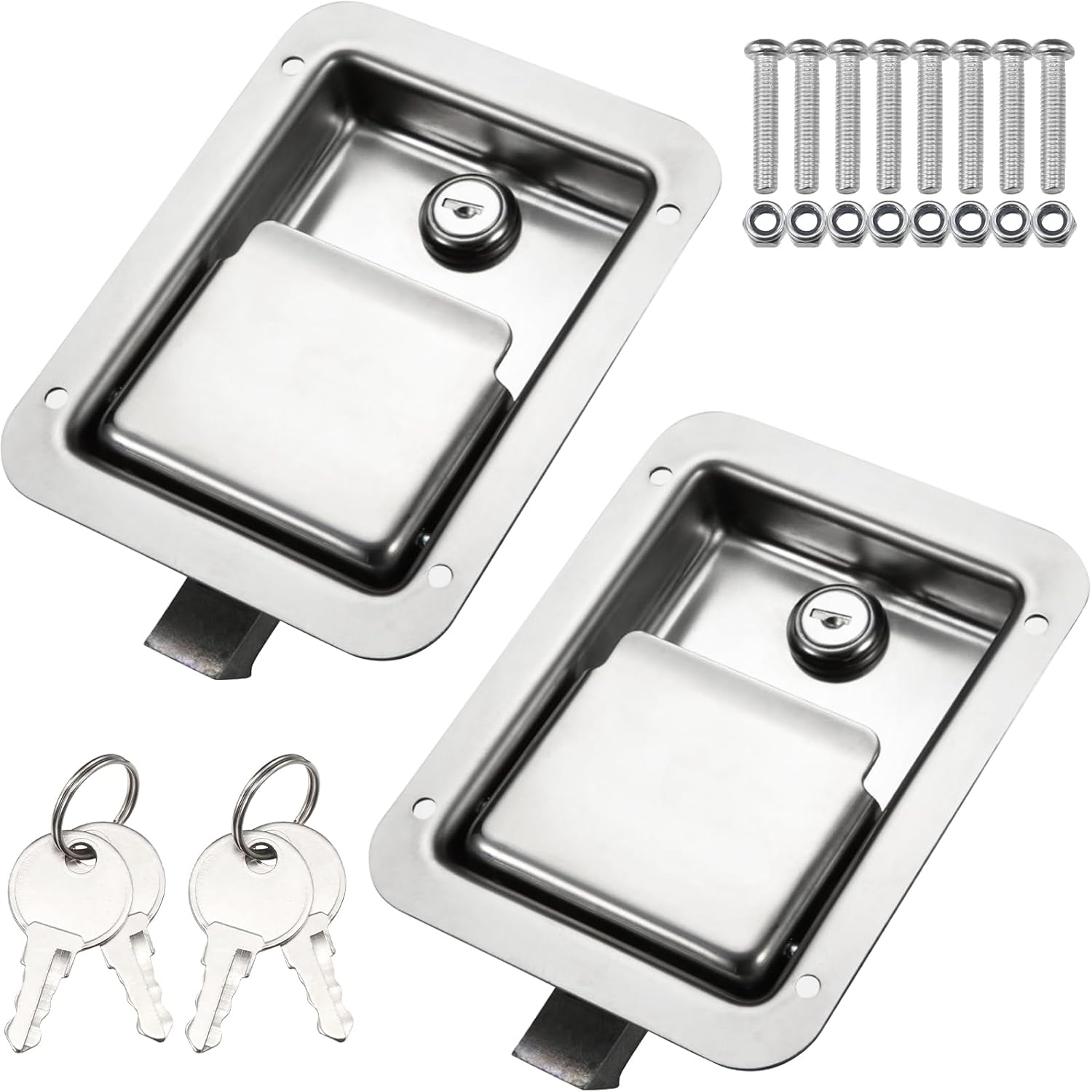 Truck Tool Box Lock Replacement kit, Stainless Steel Paddle Latch Truck Bed Toolbox Handle, Trailer Door, RV, Camper, ATV, UTV, 5.85" L x 4.25" W with keys