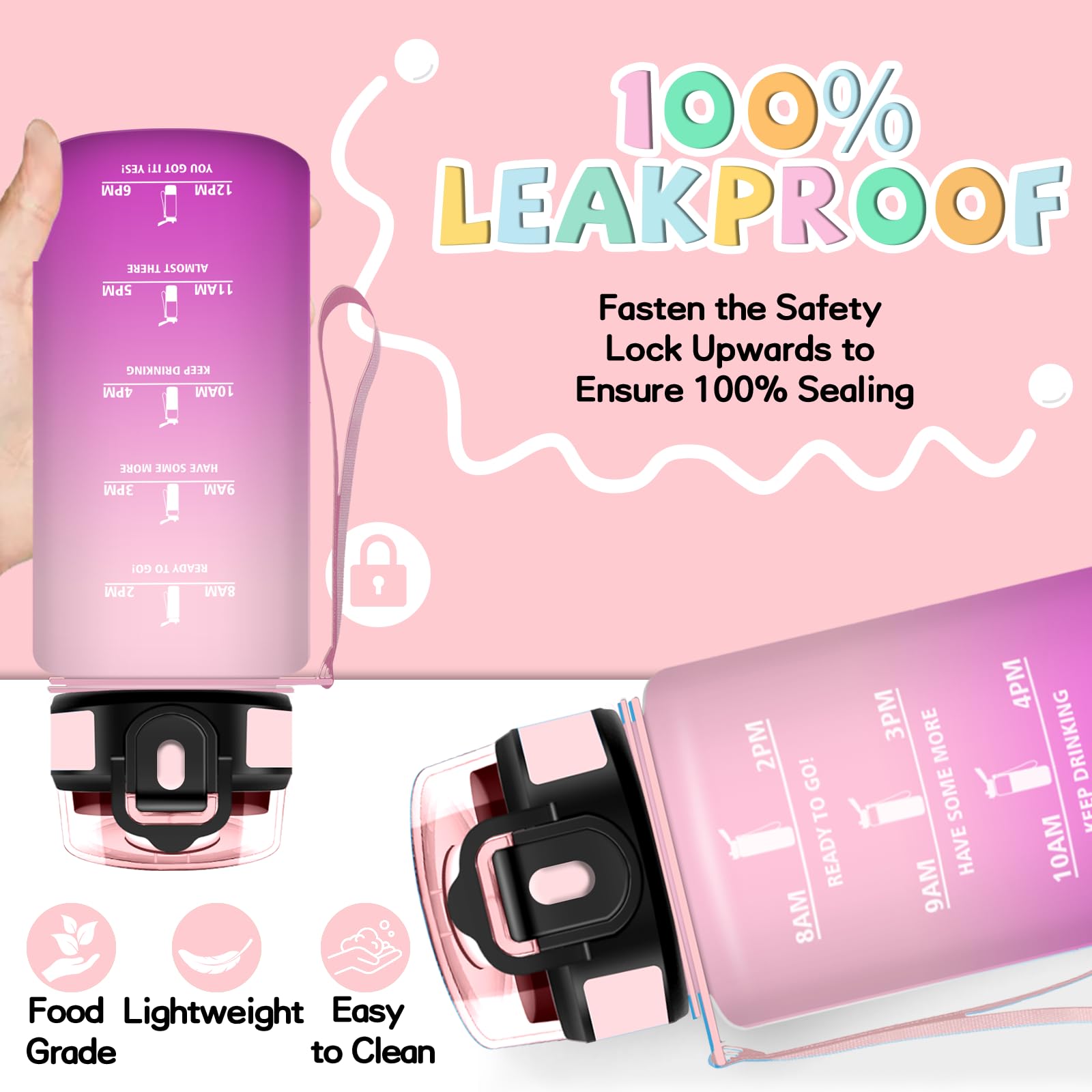 Borraccia Bambini, Borraccia 500 ml, Borracce con Cannuccia, Senza Perdite, Water Bottle Motivazionale, Facile da Trasportare, Bottiglia Graduata, Con Slogan Motivazionale, Borracce per Scuole, Sport