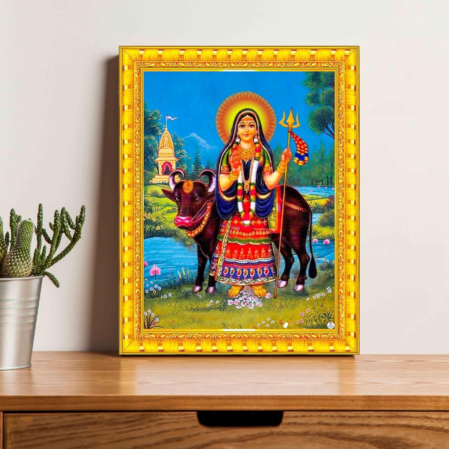 British Terminal Khodiyar Mata Religious Wall Art with Golden Frame, Hindu, Decorative Photo Frame (6x8 inch)-image-33