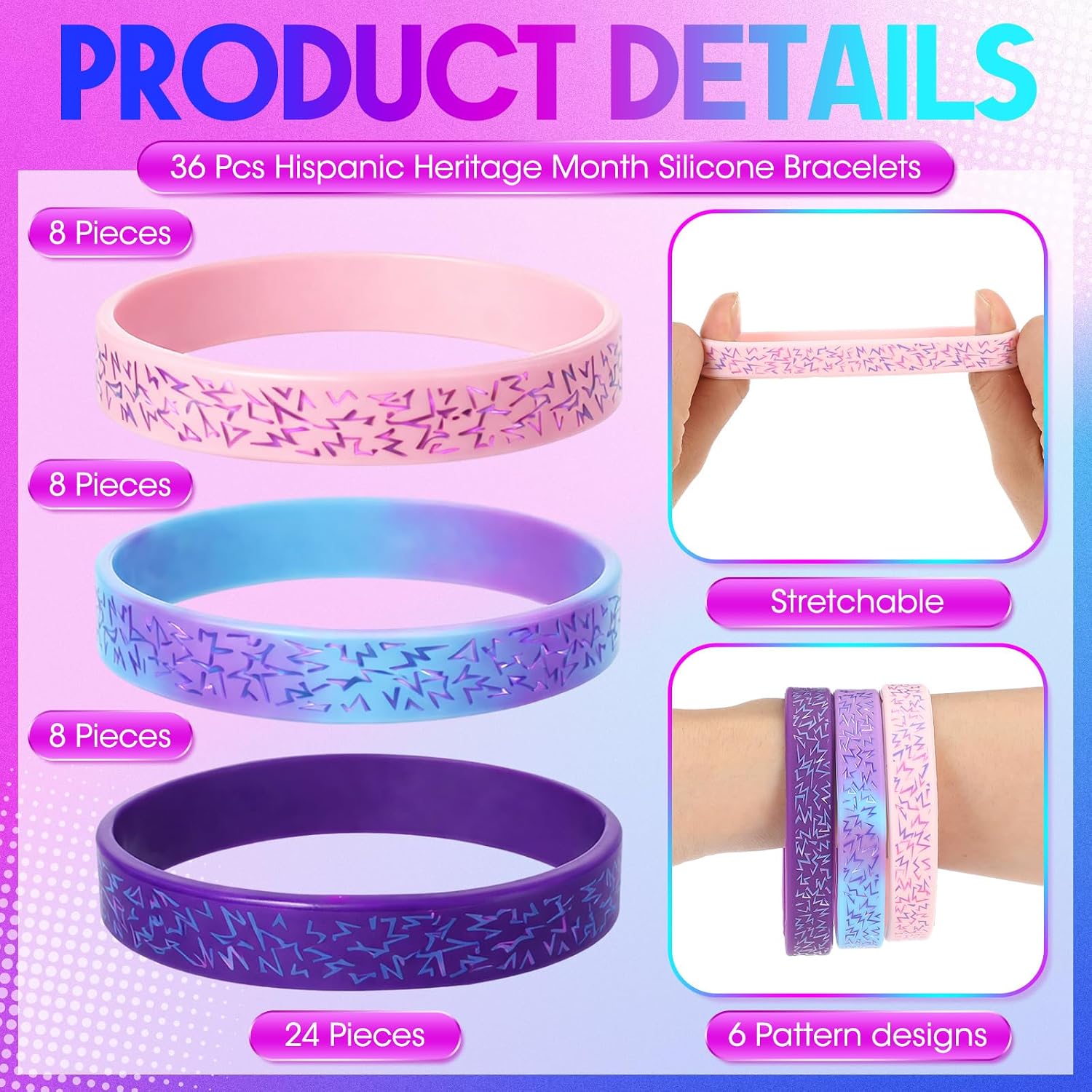 Capoda 24 Pcs Kpop Theme Party Favors Bracelets Bulk Purple Silicone Wristbands Singer Rubber Wristbands for Music Theme Birthday Party Supplies Goodie Bags Stuffers