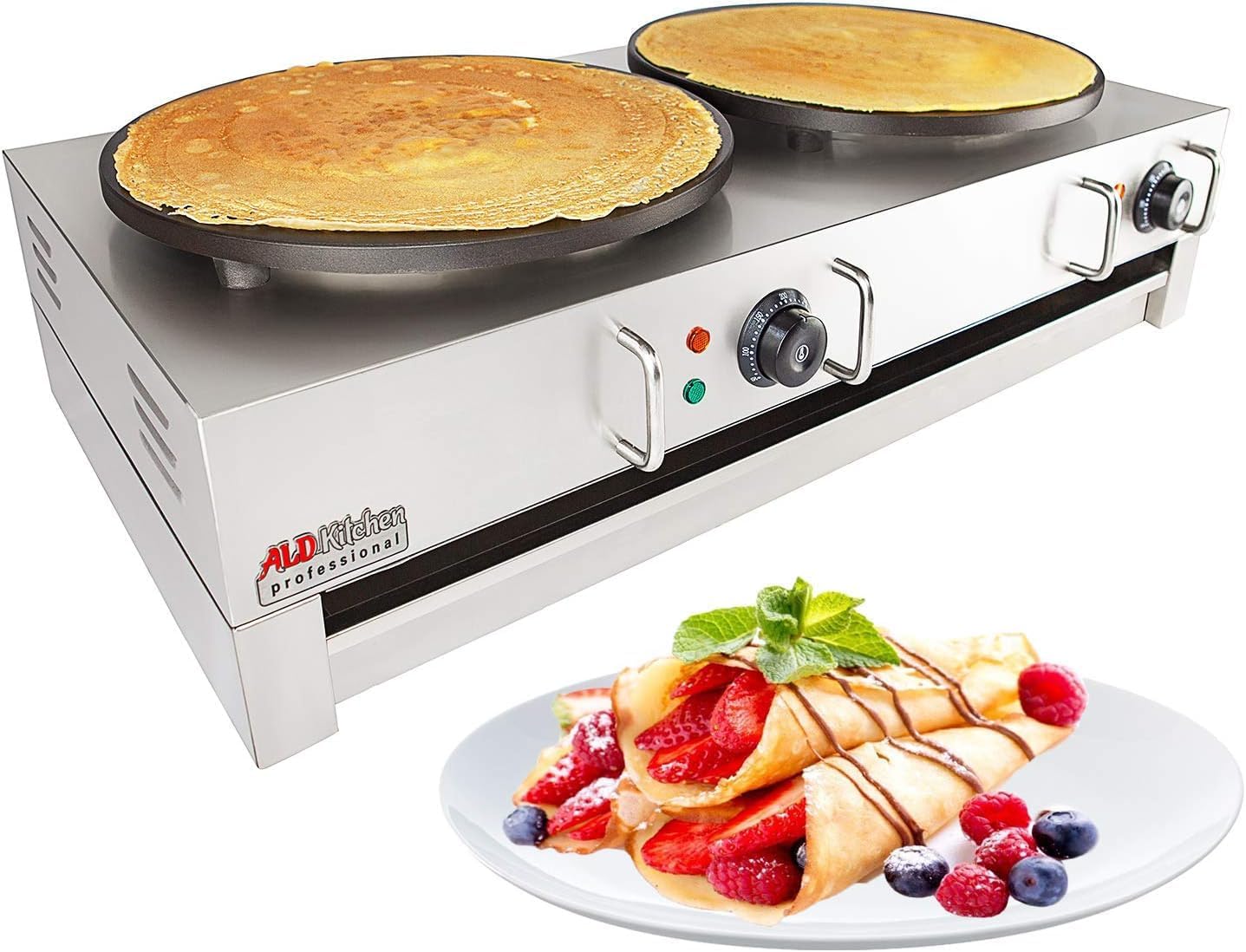ALDKitchen Crepe Maker Commercial | Electric Pancake Maker | Nonstick 16” Plate | 110V (Double)