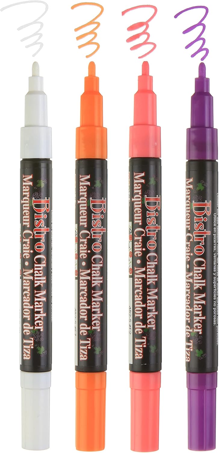 Uchida of America Uchida, 482-4H, 4 Piece, Bistro Fine Line Chalk Marker Set, Fluorescent Colors