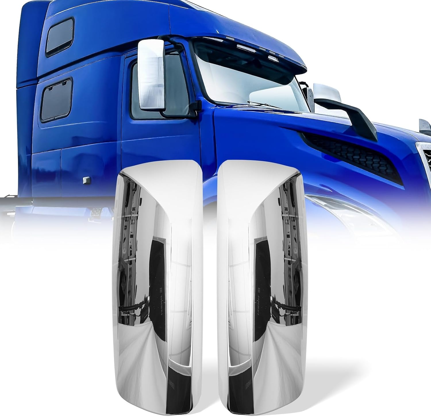 Chrome Dood Mirror Covers for Volvo VNL VN VNM 2004-2017，Side Rear View Dood Mirrors Covers Assembly for Volvo Semi Trucks Accessories Driver & Passenger Side (A Pair) 85133995, 85133998