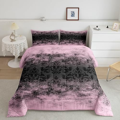 Feelyou Jacquard Bedding Set Black Damask Comforter Set for Kids Boys Girls Teen