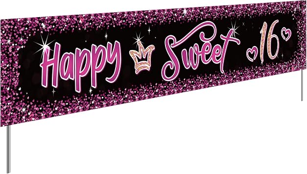 Happy Sweet 16 Large Banner Backdrop, 16 and Fabulous, Happy 16th Birthday Party Outdoor Sign, Cheers to 16 Years Birthday Party Decorations Supplies