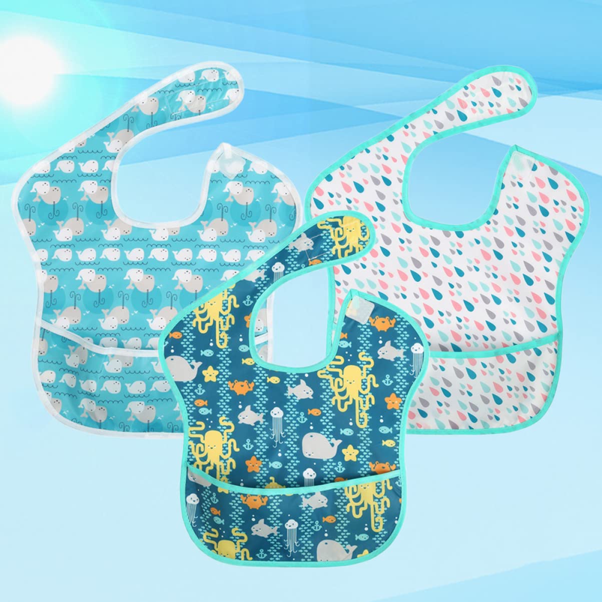 TOYANDONA 9pièces Bavoir Garçon Fille Imperméable Avec Motifs De Dessins Animés Poulpe Petite Petite Baleine Ajustable Et Pratique Pour Garçons Et Filles