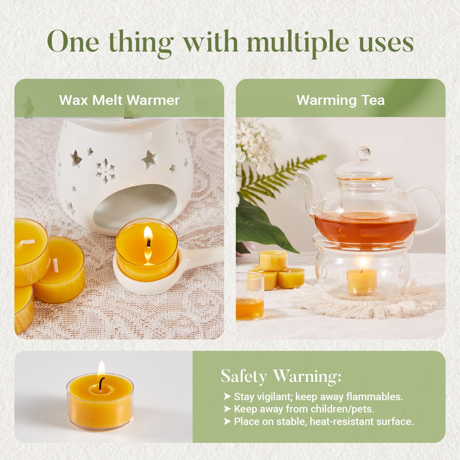 Ashlux Velas de Cera de Abeja Amarillas, 6 Horas – 48 Unidades | Vaso Acrílico Transparente. Ideales para Fiesta, Boda y Hogar – Cera de Abeja Natural