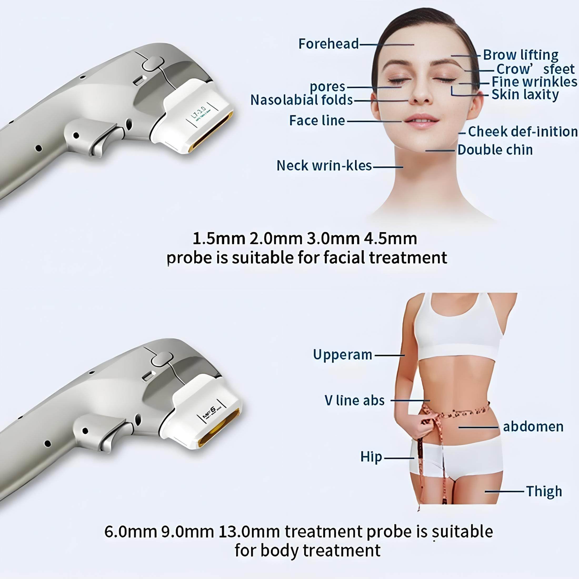 Macchinario 7d Hifu Viso&Corpo,Macchina Rassodamento Pelle E Il Dimagrimento Corpo,7Testine Professionali (1.5-13mm),Dispositivo per Il Lifting E Il Rassodamento Strato Smas
