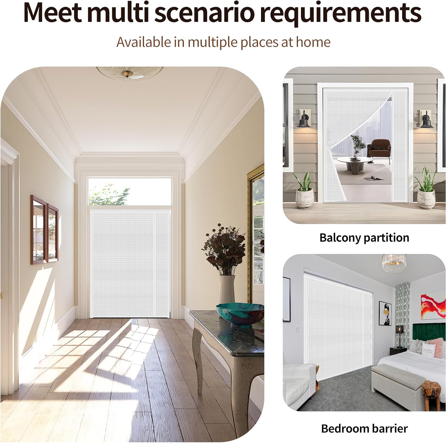 Reversible Left or Right Side Opening Insulated Door Curtain, Keep Cold Out Thermal Magnetic Door Screen Cover Auto Closer for Kitchen, Bedroom, Air Conditioner Room, Fits Doors up to 72" x 80", White image 2