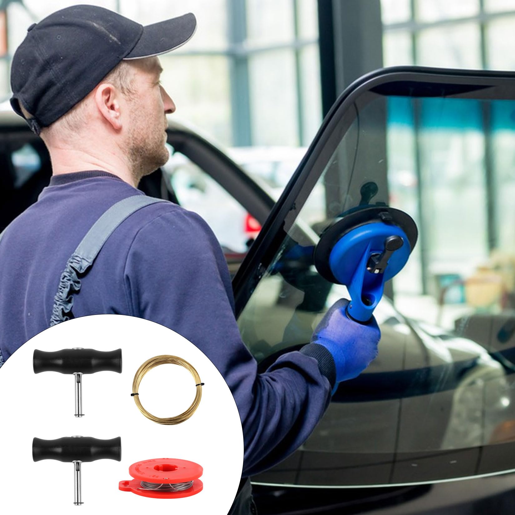 4 attrezzi per parabrezza, filo da taglio per parabrezza: 2 attrezzi per la rimozione del parabrezza dell'auto, maniglie e 2 rotoli di filo da taglio (20 m + 10 m), strumento di rimozione della