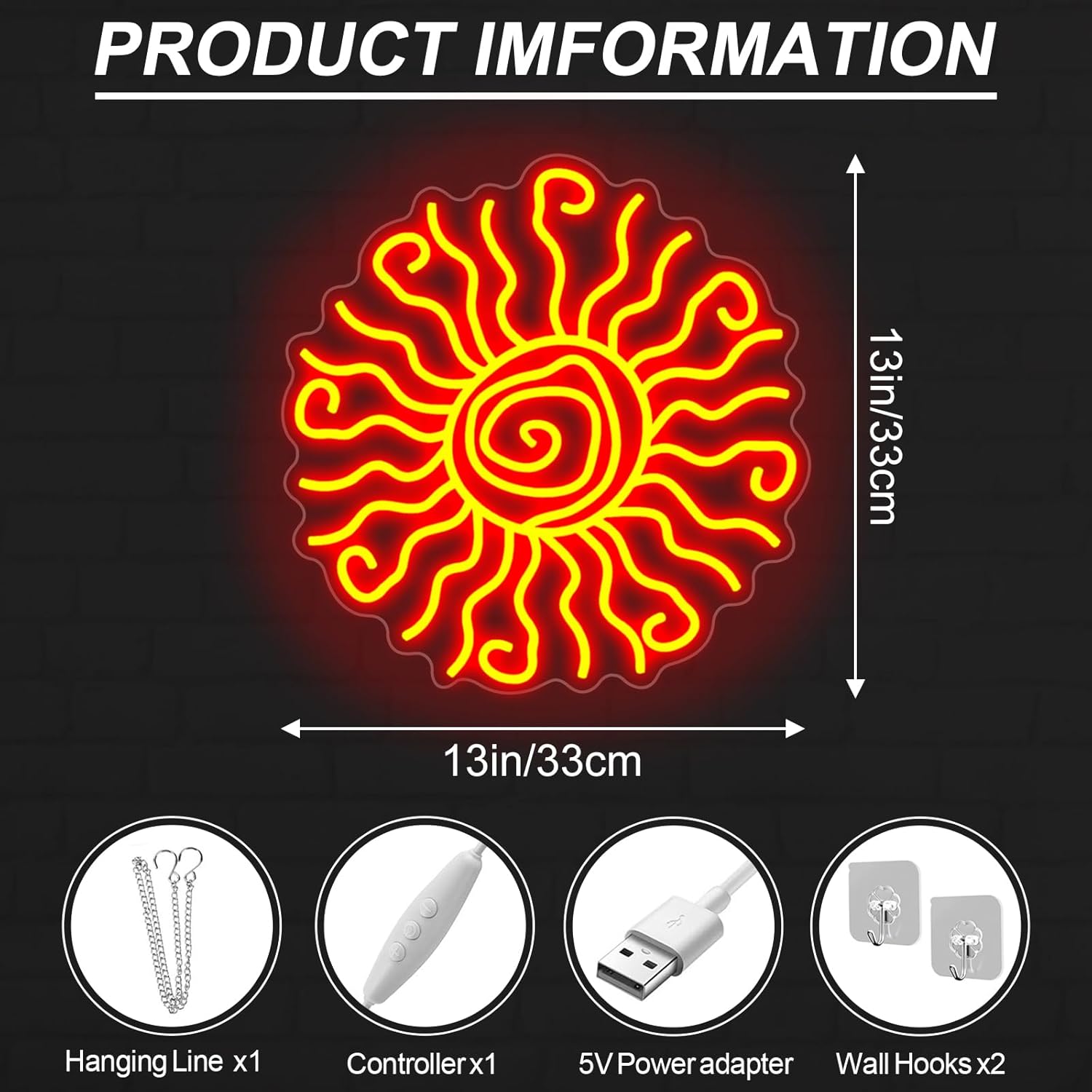 Wacky Sun Neon Sign LED Night Lamp for Room Wall Decor Sun Sign Bedroom Aesthetic Sunrise Sunset Neon Sign for Party Art Neon Design for Bedroom Home Bar Room Decor Gift