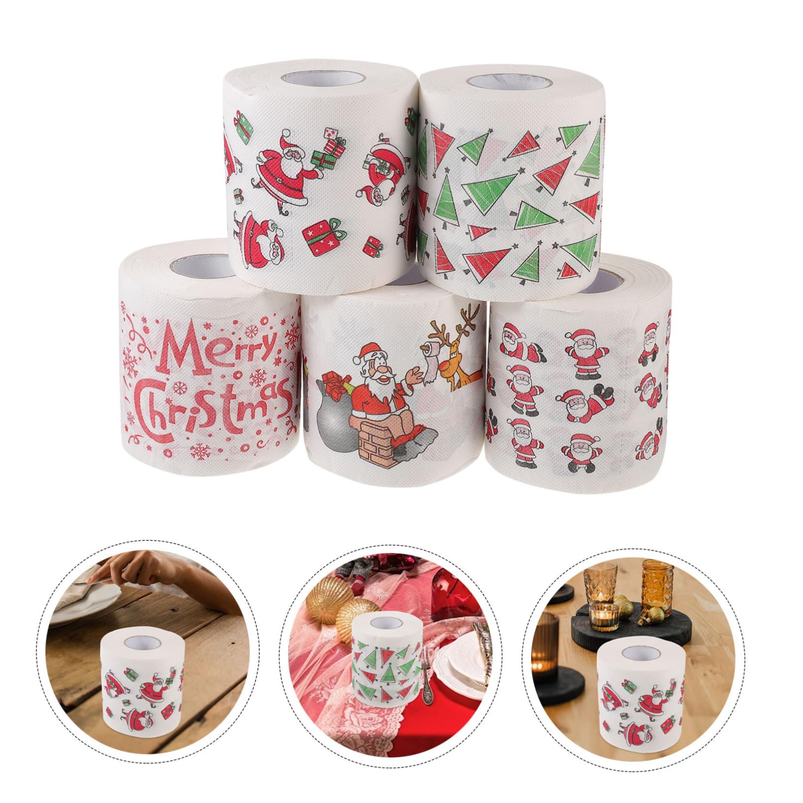 minkissy 5 Rotoli Tovaglioli di Carta per Feste Natalizie Tovaglioli Usa e Getta in Carta Doppia Spessore Motivi Natalizi per Natale e Feste Tema