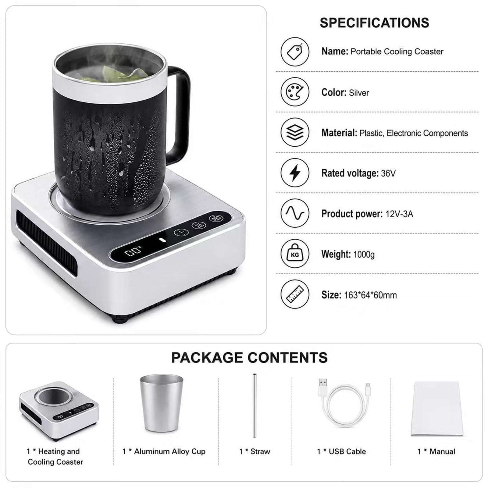 Tazza Refrigerante Elettrica da 36W, Raffreddatore Portatile per Bevande con Regolazione della Temperatura a 3 Livelli e Timer da 18 Ore, Display Digitale con Modalità Caldo e Freddo, Macchina Gray