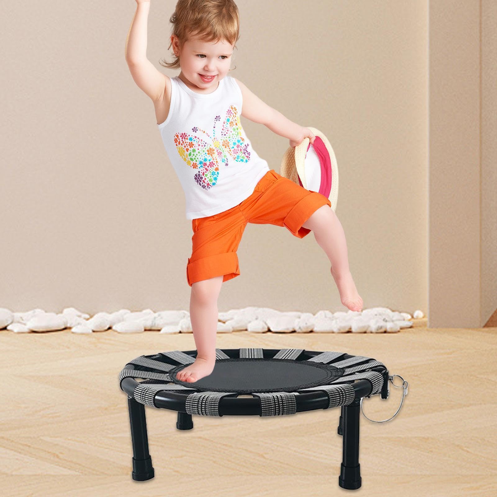 Trampoline for Kids - Foldable Compact Design, Padded Safety Edges, Reinforced Support Legs, System | Backyard Recreation, Motor Skill Development, Birthday Gifting, Indoor-Outdoor