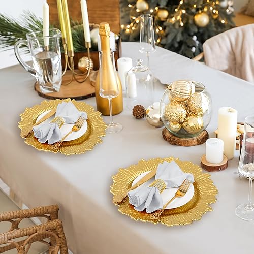 Miniatura 7 de Tanlade Juego de 72 Piezas de Platos Base Navideños a Granel, 24 Piezas de Platos de Corona Floral de 13'', Servilleteros y Servilletas de Tela,