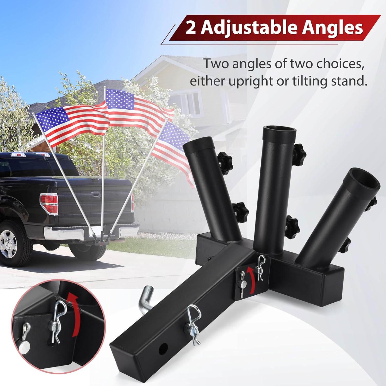 GADFISH Trailer Hitch Flagpole Mount, Two Mounting Options US Flag Hitch Mount, Universal Flag Hitch Mount for All 2" Receiver, Trailer Hitch Flag Pole Holder for Driving, Black - Image 4