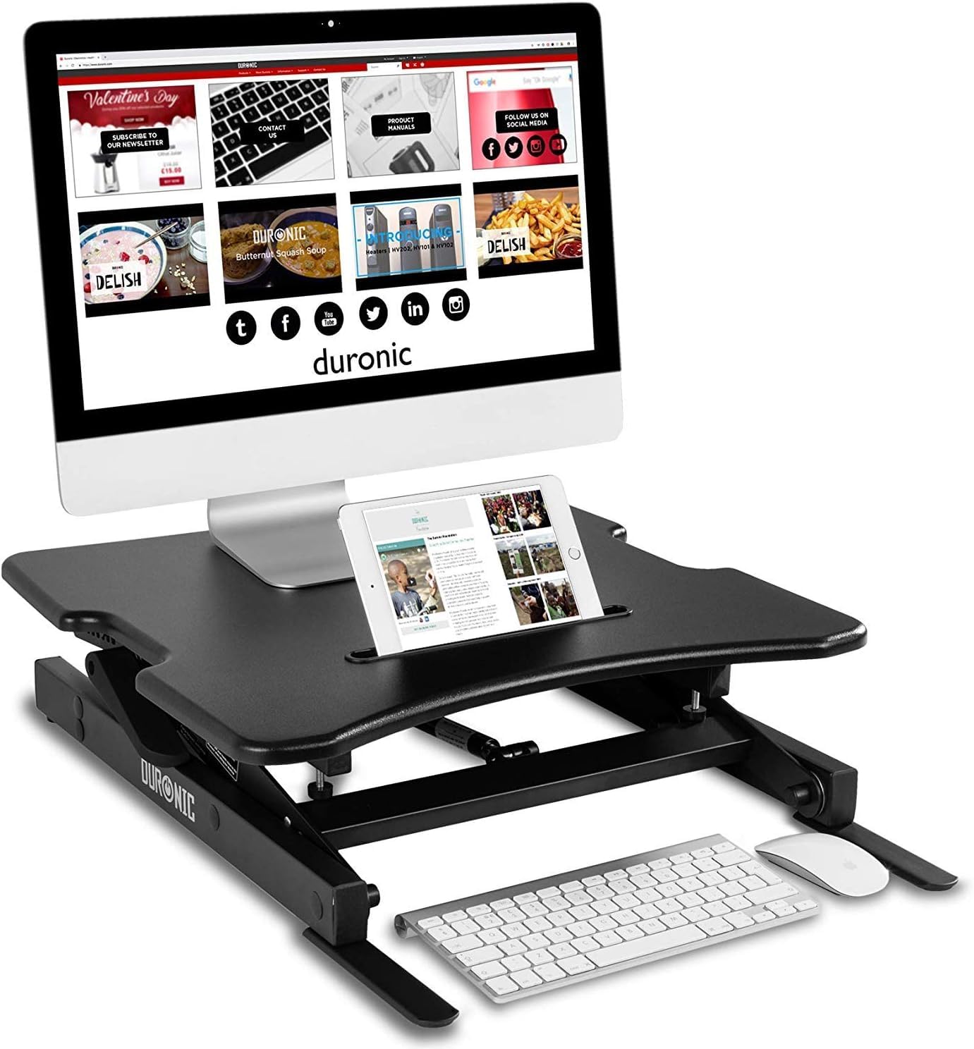Duronic DM05D18 BK Scrivania Ergonomica Regolabile 15–42cm 55cm | migliora postura, riduce affaticamento di schiena e collo, supporta laptop e monitor singolo, per ufficio e smart working
