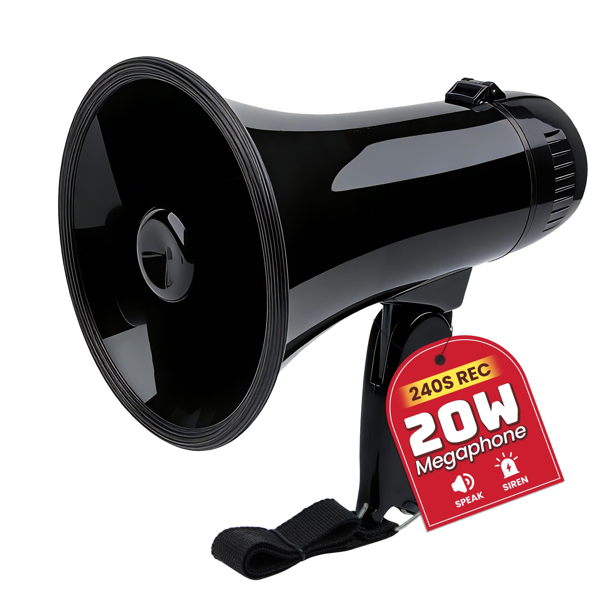 MyMealivos Portable Megaphone Bullhorn 20 Watt Power Megaphone Speaker Voice and Siren/Alarm Modes with Volume Control and Strap (Black)-image-22