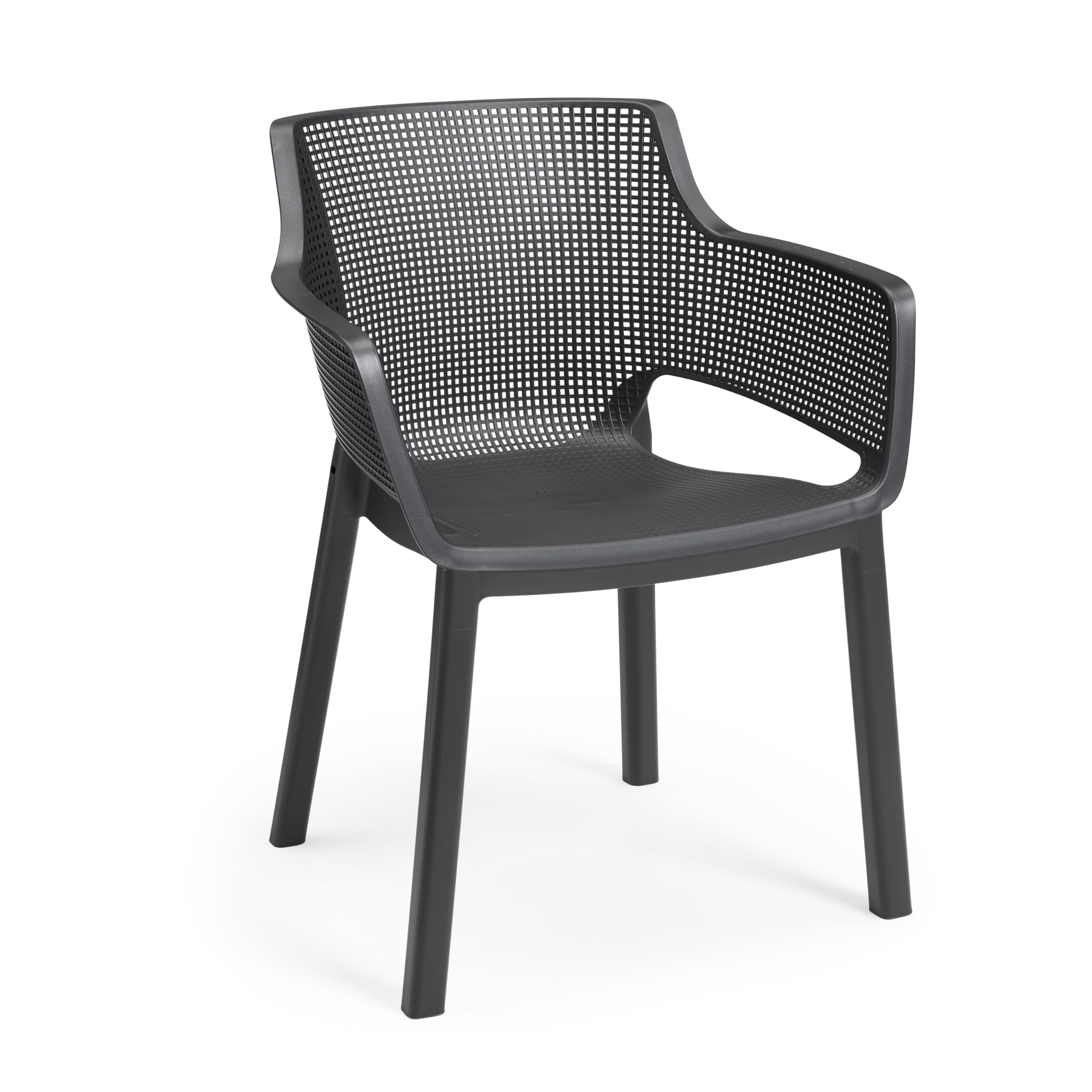 Keter Elisa Outdoor Dining Chairs – Set of 6 | Grey | Ergonomic Cup-Shaped Design | Stackable for Easy Storage | Weatherproof Resin | No Assembly Required | 3-Year Guarantee