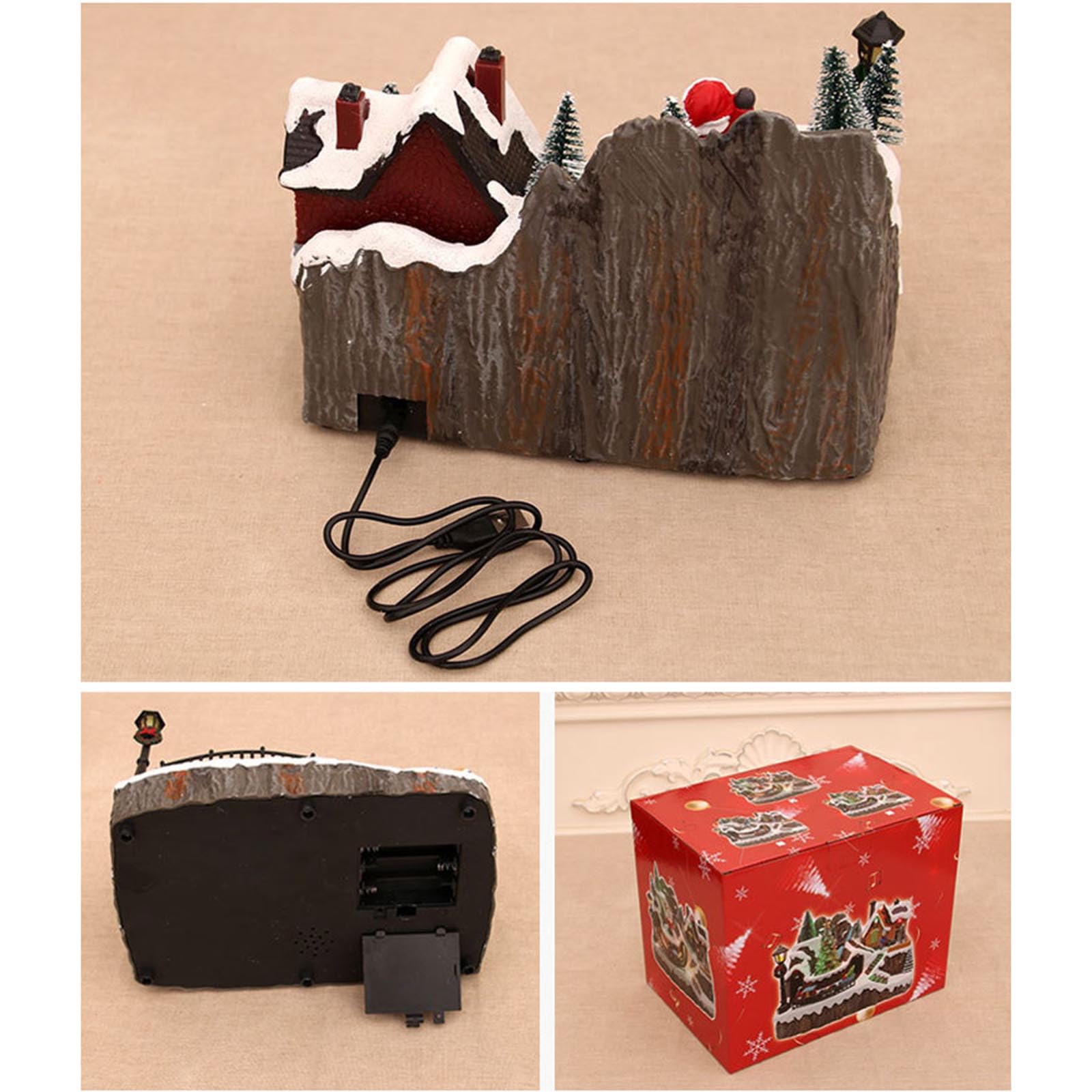 Figura decorativa giratoria de Navidad con diseño de casa de pueblo, decoración de fiesta para bodas, cumpleaños, vacaciones, fiestas, regalo de resina