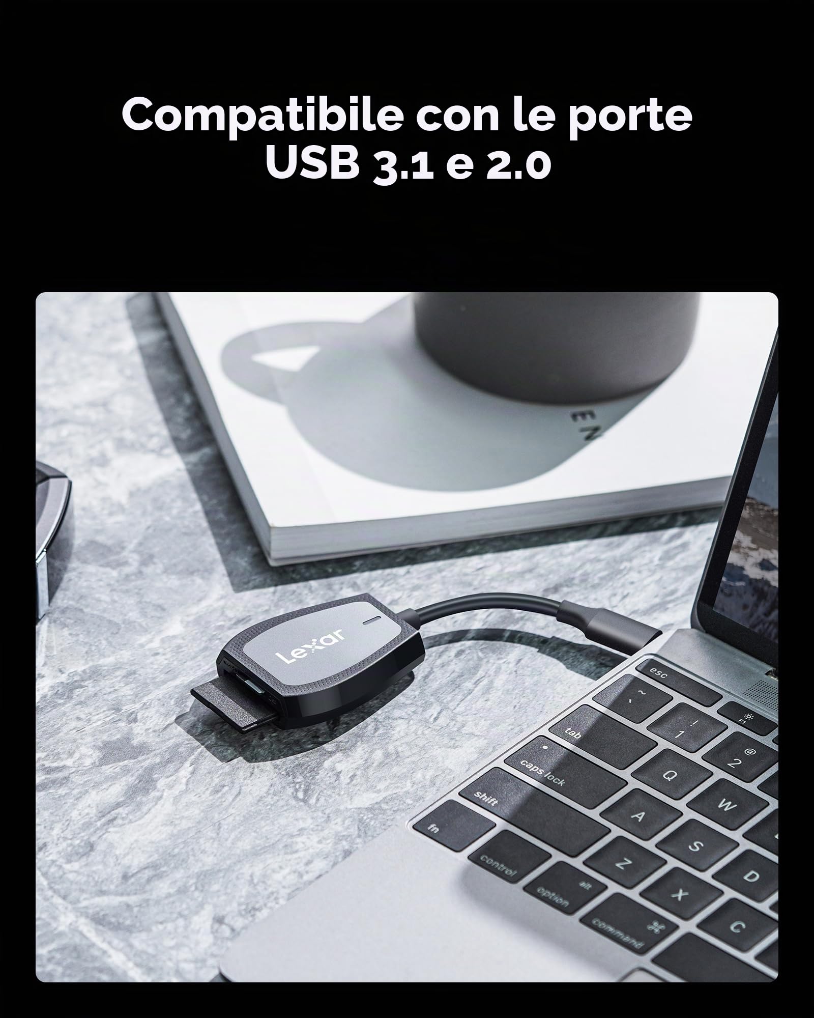 Lexar Lettore a doppia fessura Professional con connettore USB-C per schede SD e microSD UHS-I, nero