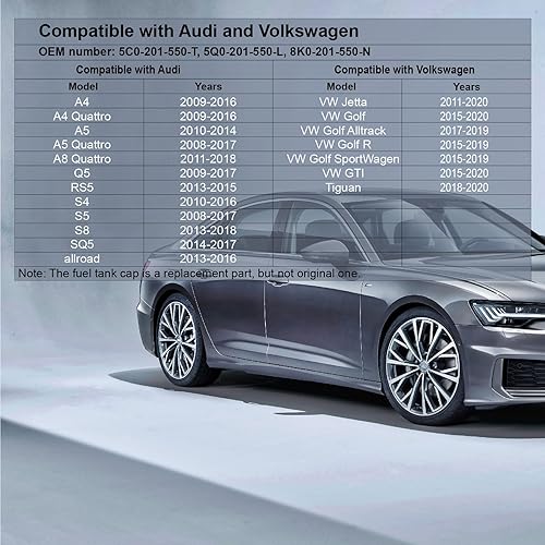 Miniatura 2 de Tapa de gasolina del tanque de combustible 5C0201550T para Volkswagen 2011-2020 VW Jetta Golf GTI Tiguan, 2008-2017 Audi A4 A5 A5 A8 S4 S5 S8 Q5 SQ5