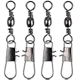 Fishing Barrel Swivel with Safety Snaps,50/100pcs High Strength Saltwater Fishing Swivel Interlock Snaps Stainless Steel Freshwater Leader Lure Connector Accessories