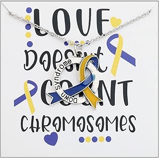 Down Syndrome Awareness Gift Blue and Yellow Awareness Down Syndrome Ribbon Necklace Down Syndrome Jewelry