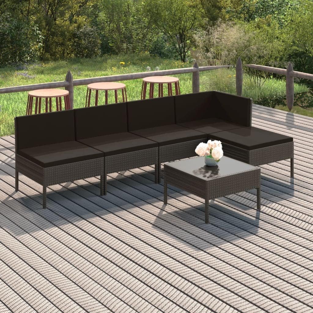 vidaXL Patio Lounge Set with Cushions - 6 Piece, Stylish Modern Farmhouse Design, Weather- PE Rattan and Powder-Coated Steel Frame, Gray