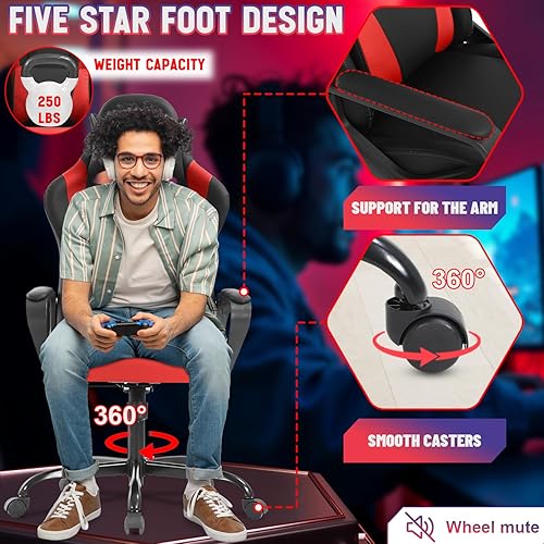 Miniatura 7 de Silla ergonómica de piel sintética para videojuegos, silla de computadora para deportes electrónicos, silla de jefe con cojín lumbar y reposapiés